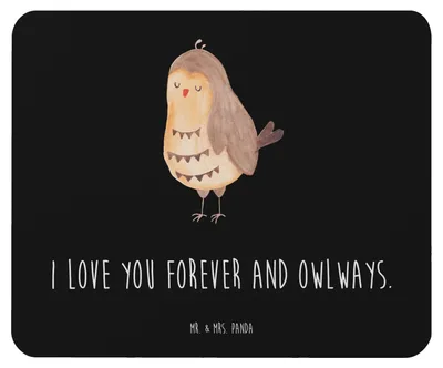 Produktbild von Mr. & Mrs. Panda Mauspad Eule Zufrieden - Schwarz - Geschenk, Owl, Mousepad, Müde, Mouse Pad, mousematte, Liebesspruch, laptop, pc, Wortspiel