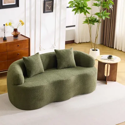 Produktbild von MODFU 2-Sitzer Relaxsofa,Wellenförmiges Ecksofa,Loungesofa mit runde Armbänder und 2 Kissen,modernes Polstermöbel,Grün