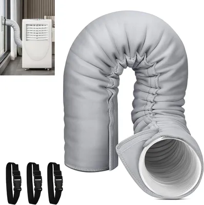 Produktbild von Tragbare AC-Schlauchisolierung, PVC, Hellgrau, passend für Abluftschlauch mit einem Durchmesser von 12,7–15 cm, einfache Installation, Schutzhülle