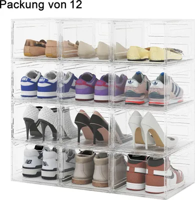 Image de Lot de 12 boîtes à chaussures transparentes et empilables pour ranger les chaussures, en plastique souple