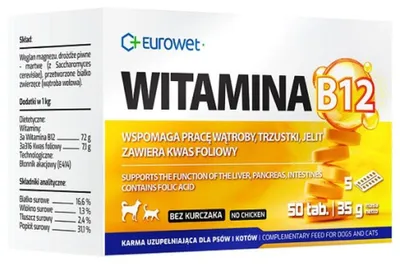 Immagine prodotto di EUROWET Vitamina B12 - integratore alimentare per cani e gatti - 50 compresse