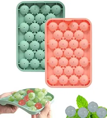 Produktbild von PolkaHome® Silikon-Eiswürfelform mit Deckel, 2 Stück – 50-Fach runde Eisbällchen, BPA-frei, spülmaschinengeeignet, Rosa