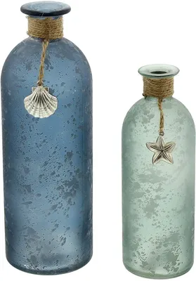 Dekovasen Set Maritim, 2er, satiniertes Glas, Blau/Grün, 20/26 cm