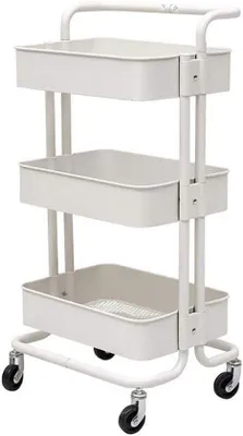 Obrázek produktu pro Úložný vozík - Pojízdný nábytek - Organizace kuchyně - S rukojetí - 45x35x87 cm - Bílá barva