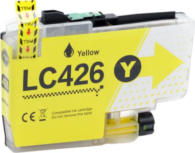 A yellow ink cartridge for a printer.