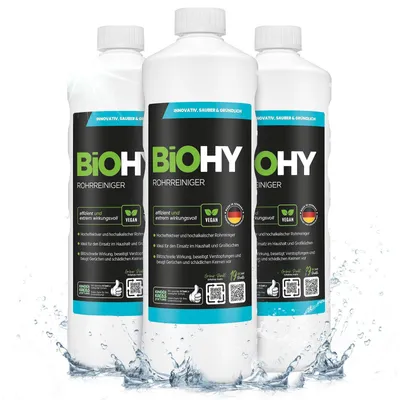 Produktbild von BiOHY Rohrreiniger + Dosierer, Abflussreiniger, Rohrfrei, Abflussfrei, 3 x 1 l