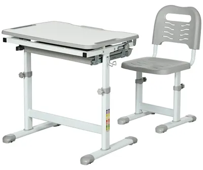 Produktbild von Kinderschreibtisch fš¹r 6- bis 12-J?hrige mit Stuhl, h?henverstellbarer und neigbarer Tischplatte, 66 x 47 x 52šC77 cm, Grau