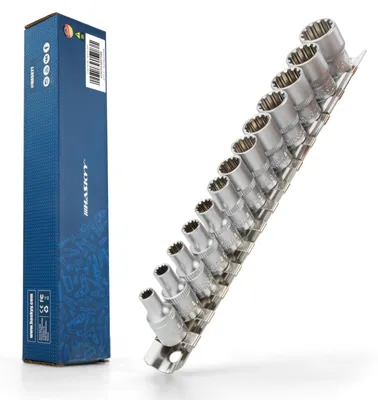 Immagine prodotto di Set di chiavi a bussola - Set di bussole 1/4 pollice - Da 4 a 14 mm e Torx - 13 pezzi - Profilo E - Profilo universale