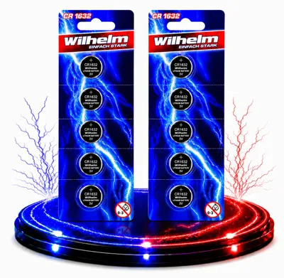 Produktbild von 10 x CR1632 WILHELM Blister Lithium Knopfzelle 3V 140 mAh ø16 x 3,2 mm Batterie DL1632, KI-generiertes Bild
