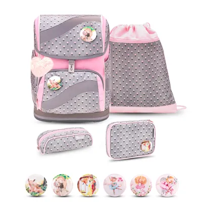 Produktbild von Belmil Smarty ergonomisches Schulranzen Set 5-teilig "Favourite Pet 2" mit Brustgurt, Hüftgurt, Magnetverschluss, Patch Set 6 Stück