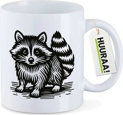 Produktbild von Huuraa Kaffeetasse Waschbär Comic 330ml Weiß Keramik Kaffeebecher Geschenkidee