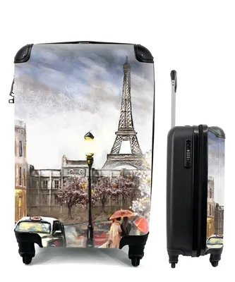 Produktbild von MuchoWow® Koffer Handgepäck Trolley Rollkoffer Kleine Reisekoffer mit 4 Rollen - Gemälde - Paris - Frankreich - Öl - Cabin Size < 55x40x23 cm & 55x40x20 cm - Fotokoffer - Kabinenkoffer - Boardgepäck - Reise-Box - Reisekoffer - Reisegepäck - Koffer mit Bild - Trolley für Kinder