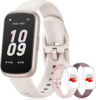 Produktbild von Smartwatch Damen Herren - 3 Armbänder, 1,47'' Klein Fitnessuhr als Fitness Tracker Aktivitätstracker Pulsuhr SpO2 Schlaftracker Schrittzähler Sportuhr für Android iOS, Roségold/Polarstern