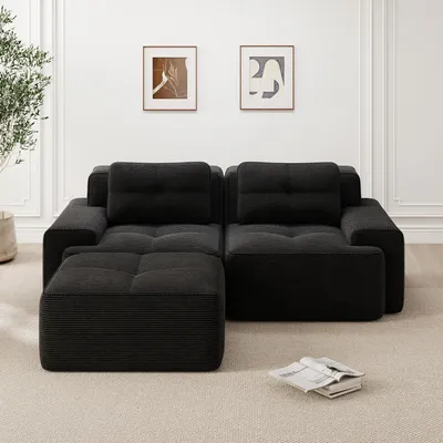 Produktbild von STILVORA Modulares L-förmiges Sofa mit tiefem Sitz und Boneless-Design, Corduroy-Cloud-Sofa mit Ottoman und weicher Polsterung, getuftetes Zweisitzer-Schlafsofa für Wohnzimmer