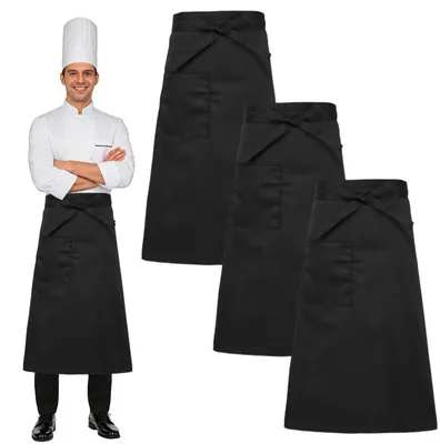 3er-Set schwarze Kochschürzen mit Tasche, 69x68 cm, Unisex