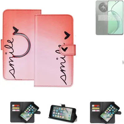 Produktbild von K-S-Trade Schutzhülle Handyhülle kompatibel mit Realme 12 5G Hülle cover bookstyle Etui ''smile'' rot Standfunktion Kameraschutz (1Stk)