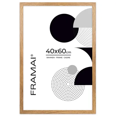 Obrázok produktu pre Rám na obrázky FRAMAI® 40x60 z dubového MDF – ekologický rám s nerozbitným plexisklom, závesom a podstavcom