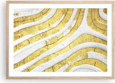 Produktbild von Gerahmtes Poster - Rahmen in heller Eiche - Abstraktion Gold Weiß - 70x50 cm - Wand Bild - Wanddeko - Wandbilder - Kunstposter - Wandposter - Bilderrahmen - Bilder - Kunstdruck - P2NAA70x50-4511