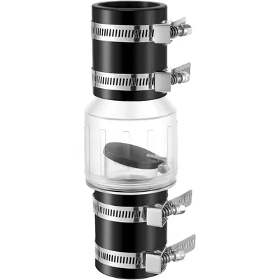 Produktbild von Sumpfpumpen-Rückschlagventil 1-1/2", federbelastete Klappe, leise, mit 4 Edelstahlklammern, für 1-1/2" Rohr, schützt vor Rückfluss.