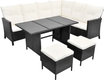 Produktbild von vidaXL 4-tlg. Garten-Lounge-Set mit Auflagen Poly Rattan Schwarz