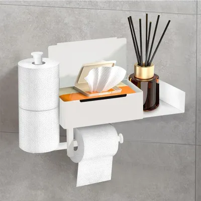 Image de Distributeur de papier toilette mural avec boîte pour lingettes humides
