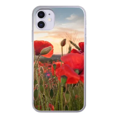 Produktbild von MuchoWow® Handyhülle Schutzhülle Hülle für iPhone 11 Sonnenuntergang hinter den schönen Mohnblumen Silikon Softcase Handy Hülle - Handytasche