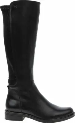 A single black leather boot is shown against a white background.