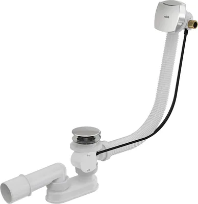 A white background with a bathtub drain and overflow kit.