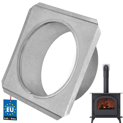 Produktbild von KOTARBAU® Ofenrohrrosette Ø 130 mm Verzinkt Kaminrosette mit Flansch Ofenrohr 180 mm x 180 mm Wandabdeckung Silber Dekorative Rosette für Kamin Wandfutter