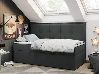 Produktbild von Boxspringbetten für Kinderzimmer, Jugendbett mit Matratze - BANCO - 90x200cm - Dunkelgrau - H3