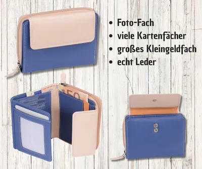 Produktbild von blau-beige Damenreißverschlussbörse, Leder