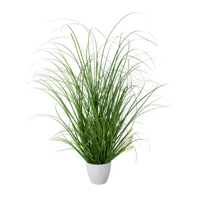 Produktbild von CREATIV green künstlicher Grasbusch 60cm im weißen Kunststofftopf, künstliches naturgetreues Dekogras im Topf, Ziergras für Innen