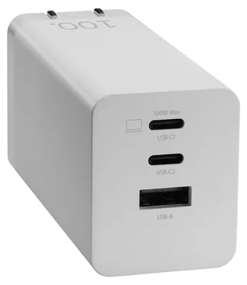 Image de ASUS AC100-02 - Bloc d'alimentation - Technologie GaN - 100 W - 5 A - Apple Fast Charge, Fast Charge, PD 3.0, QC 4.0 - 3 ports de sortie (USB, 2 x USB-C)