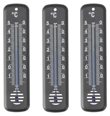 Produktbild von 3 Stück Set Außen Garten Innen Thermometer Hauswand Außenthermometer Kunststoff 14cm in Schwarz Temperatur -25 bis 50°C Analog Gartenthermometer