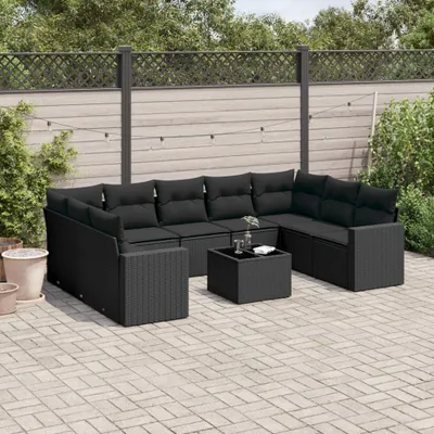 Produktbild von Design 10-tlg. Garten-Sofagarnitur mit Kissen Schwarz Poly Rattan, Gartensofas 2024 Neu