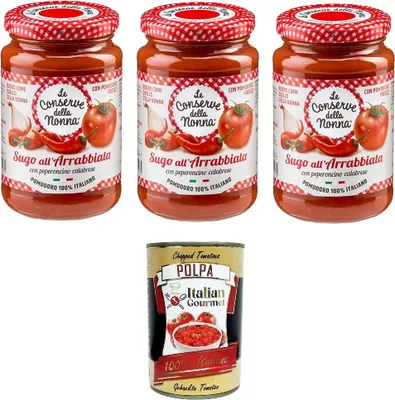 Produktbild von Le Conserve della Nonna- Sugo All'Arrabbiata Sauce 3x 190g + Italian Gourmet polpa 400g