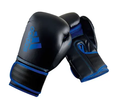 Produktbild von Adidas Hybrid 80 Boxhandschuhe - Kunstleder - Schwarz/Blau - 14 oz.