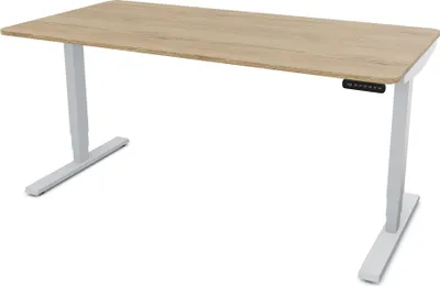 Produktbild von ASSMANN Elektrisch höhenverstellbarer Schreibtisch Y-Line Curved Eiche Natura Weißaluminium, 160x80cm, Memoryfunktion, 2-fach-Motorik