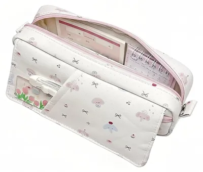 Image de Trousse spacieuse dotée de trois compartiments pour stylos et crayons, idéale pour les adolescentes, l'école et le bureau.