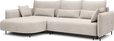 Image de Selsey Oblivio - Canapé d'angle avec fonction sommeil, coffre de lit, housse en velours hydrofuge Crème, ottomane à gauche