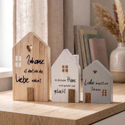Produktbild von 3er Set Deko Aufsteller Haus Zuhause Deko-Tafel Willkommen Spruchtafel Tischdeko