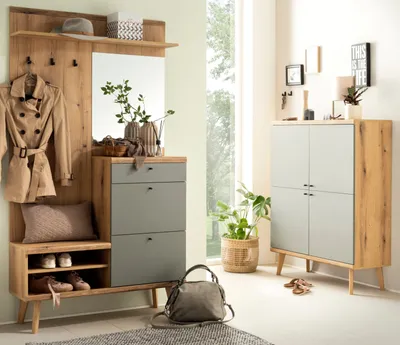 Produktbild von Garderobe Set 2-teilig "Juna" Eiche und Salbei Garderobenkombination skandinavisch