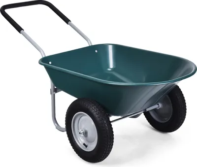 Produktbild von COSTWAY Schubkarre mit 2 Räder, Schiebkarre 100kg Tragkraft, Garten Karre Transportkarre für Garten (Grün)