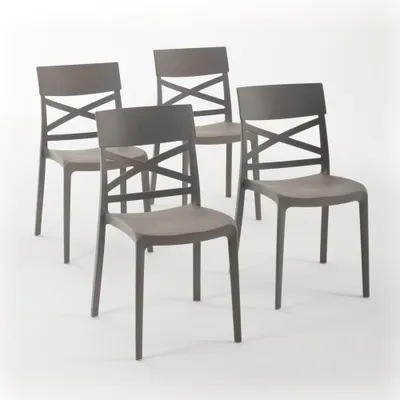 Immagine prodotto di set di 4 sedie impilabili in polipropilene con fibra di vetro per esterni e giardino, bar e ristorante, cucina moderna - MARTINA - Tortora