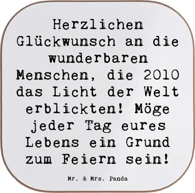 Produktbild von Mr. & Mrs. Panda Tischuntersetzer Spruch 2010 Geburtstag - Weiß - Geschenk, Untersetzer für Gläser, Herzlichen Glückwunsch, Coaster, Grund zum Feiern, spezieller Jahrgang
