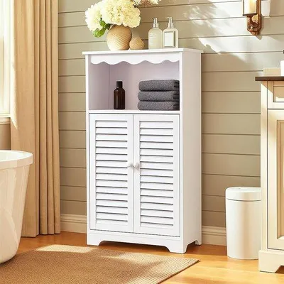 Produktbild von Freistehender Badezimmerschrank 75cm - Wasserdichter PVC-Schrank - Mit Schublade und Tür - Ideal für Bad oder Küche - QuickShopping