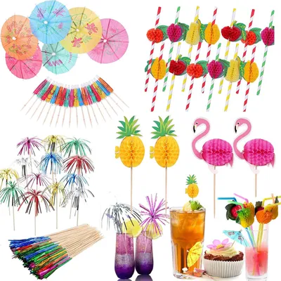 Productafbeelding van Cocktaildecoratie: parapluutjes en rietjes - set van 125 stuks - decoratie voor feesten en drankjes