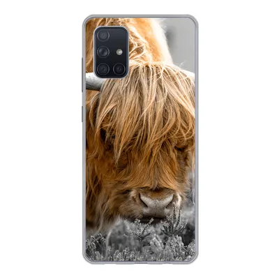 Produktbild von MuchoWow® Handyhülle Schutzhülle Hülle für Samsung Galaxy A51 Scottish Highlander - Pflanzen - Schwarz - Weiß Silikon Softcase Handy Hülle - Schutzabdeckung