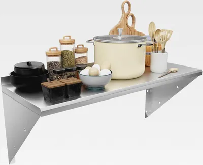 Produktbild von Edelstahl Regal Gastro 60 * 30cm,Bogendesign Wandregal Edelstahl,Wandregal Küchenregal Tragfähigkeit 80 kg, Geeignet für Küche,Garage,Werkstatt usw.