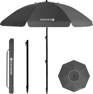 Produktbild von Grandekor Sonnenschirm Strandschirm, Ø 200 cm Gartenschirm Marktschirm, Terrassenschirm mit Bodenhülse & Drehstange & Schutzhülle, Anthrazit rund UV50+ Schutz Sonnenschutzschirm